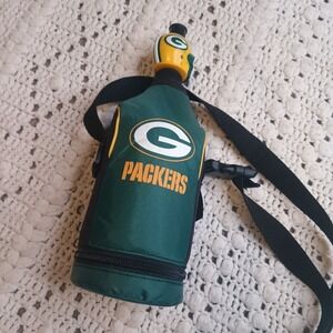 Vtg Greenbay Packers Water Bottle Retro‎ Bottletote Strap NFL Fan Gear Green